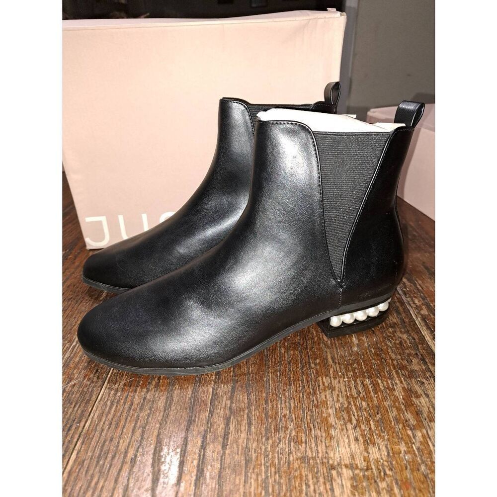 New Size 9 JustFab Black Pearl Booties Chelsea Boots Ankle Boots Pull On